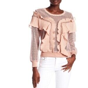 Anthropologie ALLISON NEW YORK Crochet Pleat Ruffle Sweatshirt L NWT